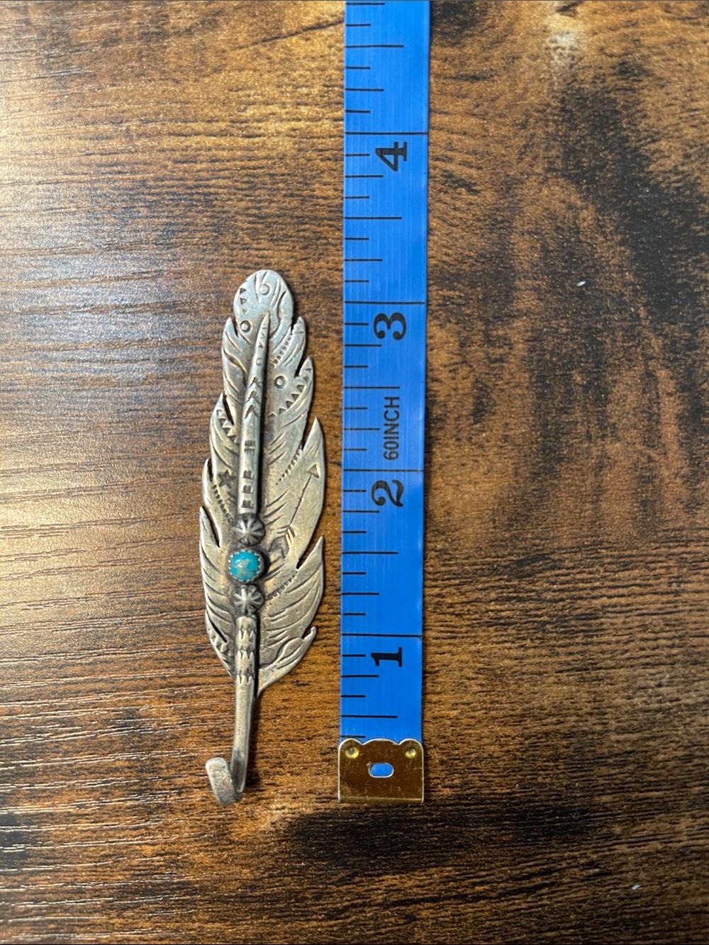 Sterling Feather Hat Pick with Turquoise Accent - Picture 5 of 8
